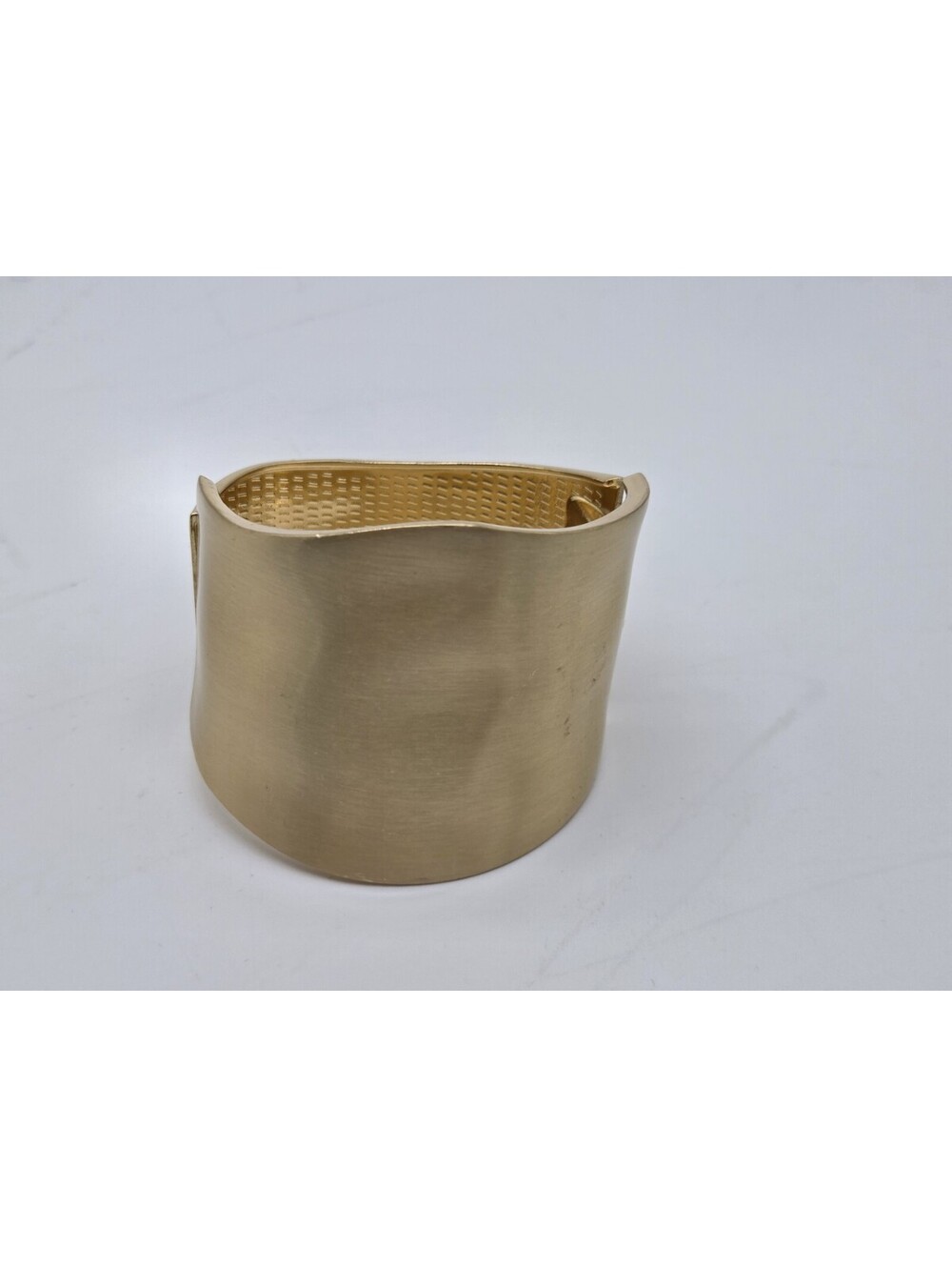 Gold Tone Wide Cuff Bracelet Brushed Finish Hinged Statement Bangle Women